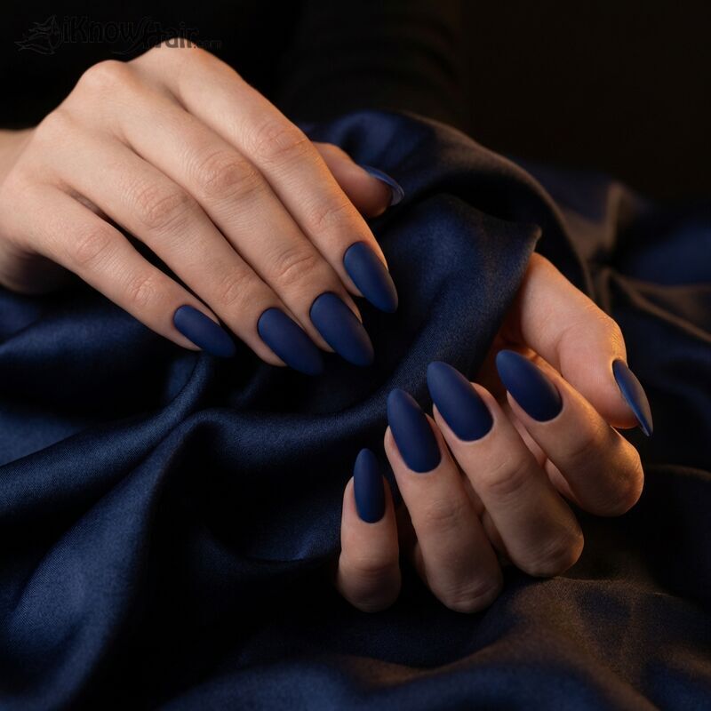 Matte Navy Almond Nails - Close-up 2026