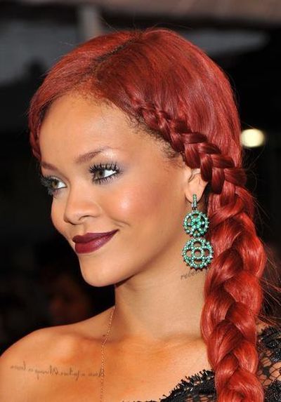 Rihanna and her red braided hair (gallery of bests of pinterest)