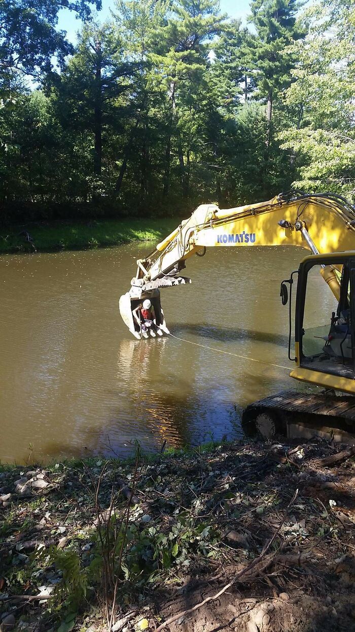 This Is Me About 6 Years Ago. We Were Trying To Measure How Deep The Water Was To Build A Cofferdam Around An Intake Pipe. I Don't Work For That Company Anymore
