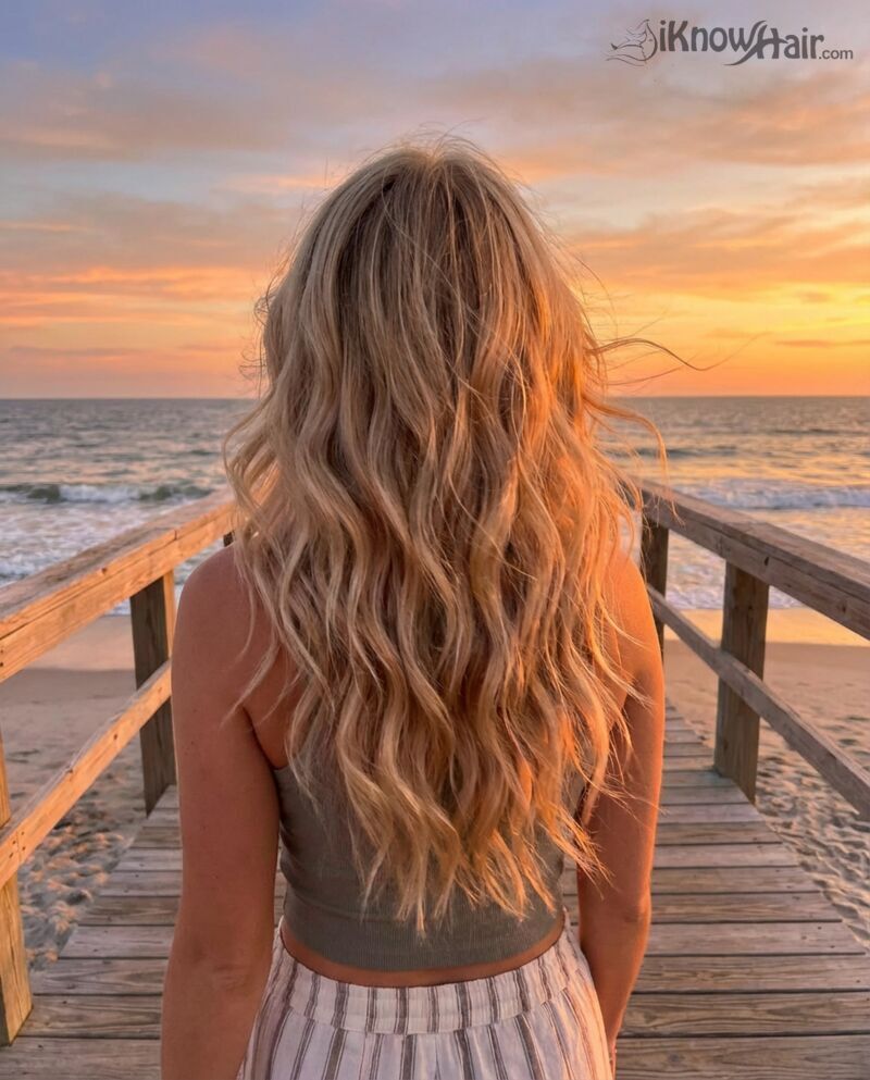 Textured blonde beach waves boardwalk sunset 2026