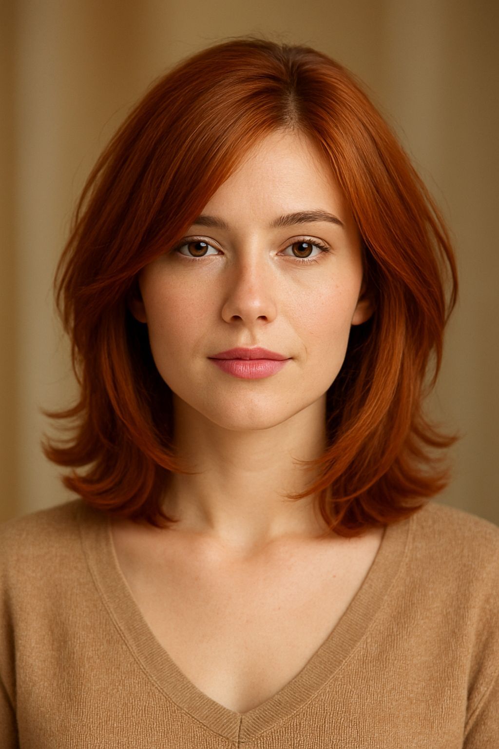 Butterfly cut copper red hair face framing layers 2026