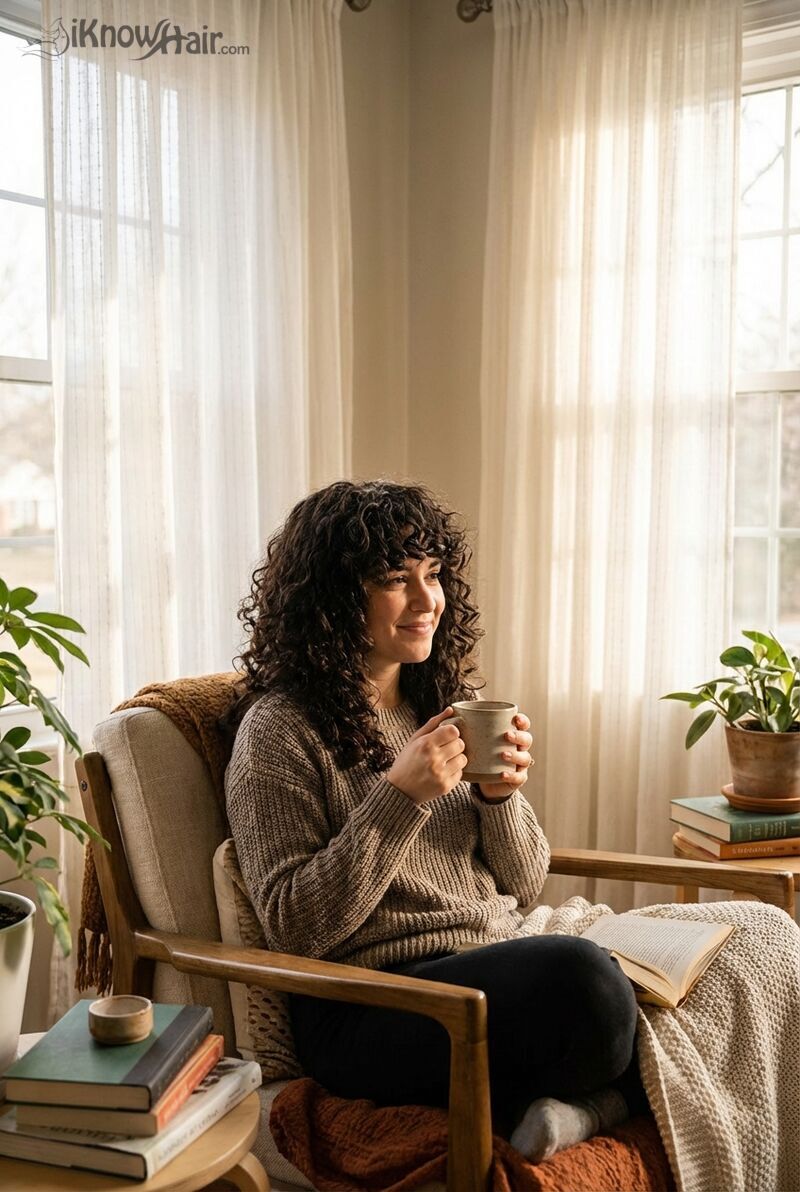 Curly hair with curly bangs fringe natural texture