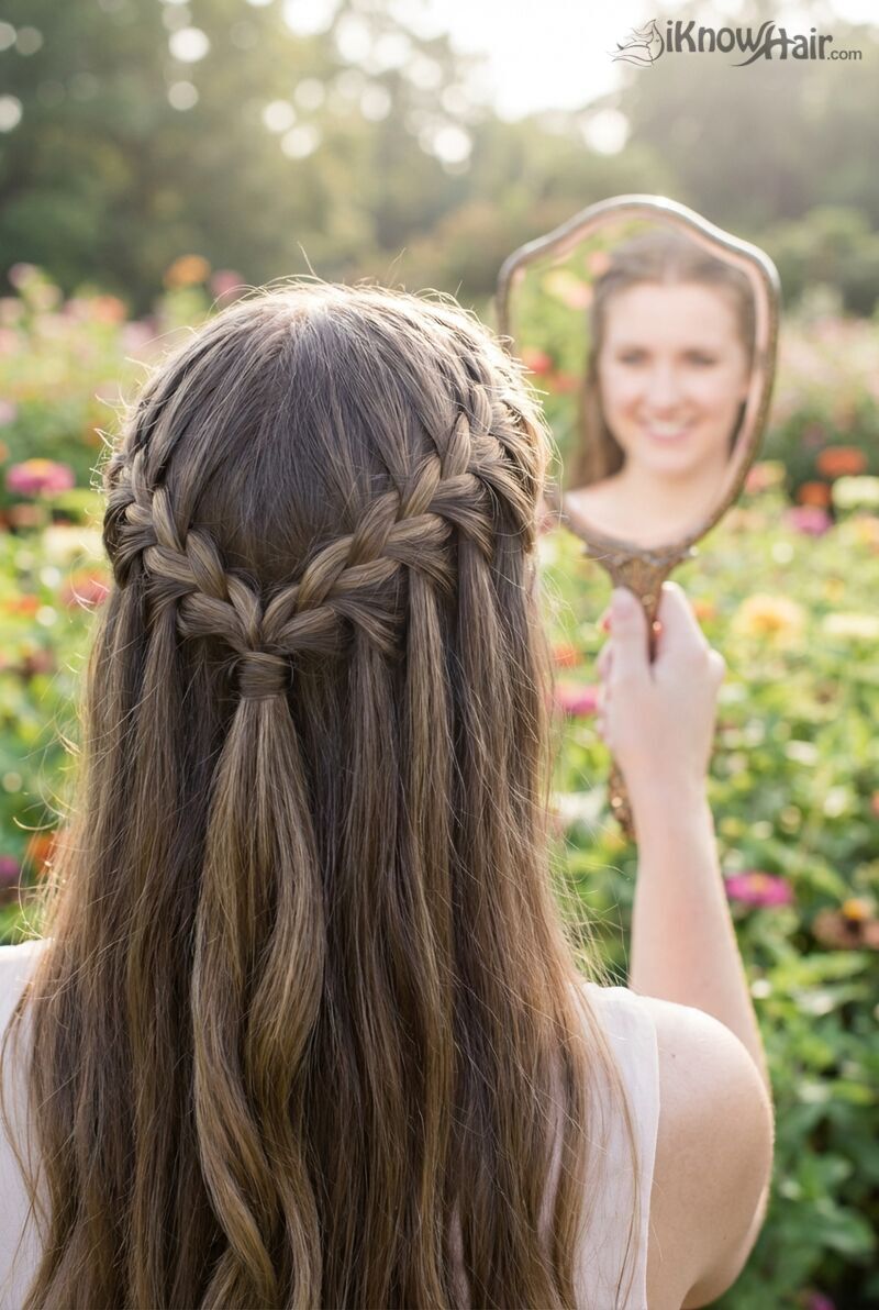 Double waterfall braids hairstyle at beach during golden hour 2026