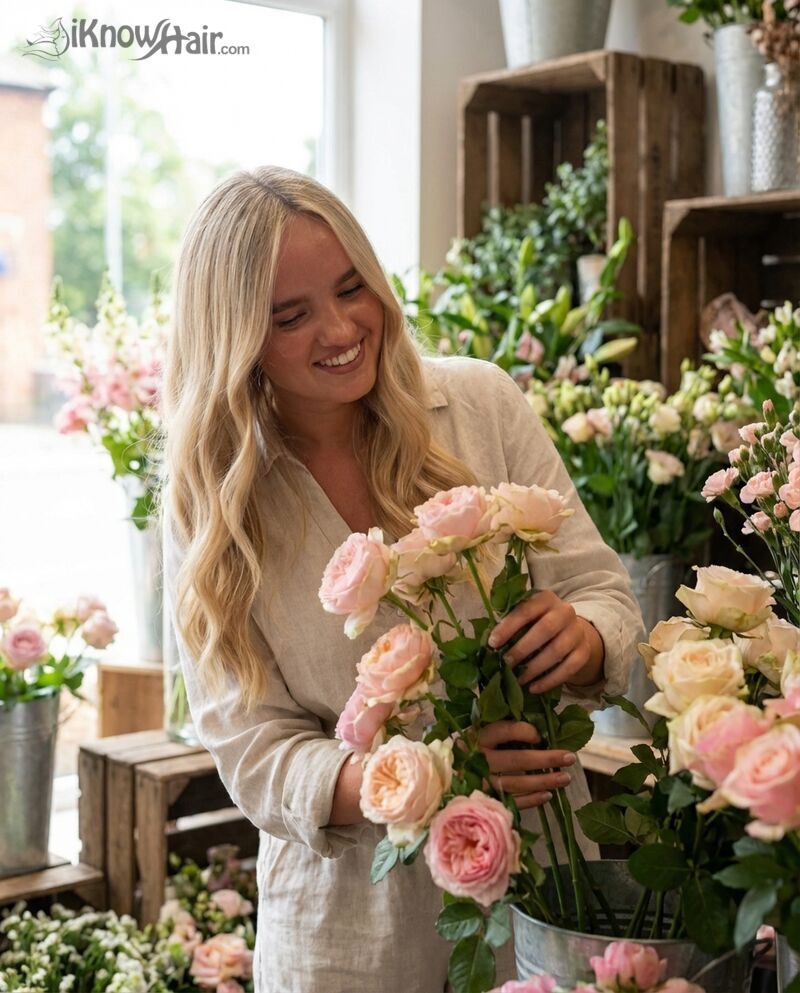 Effortlessly voluminous blonde waves flower shop 2026