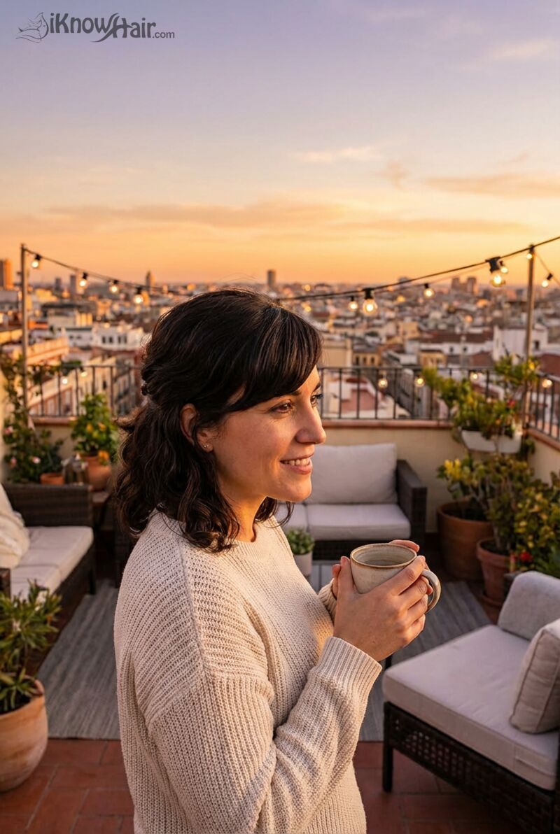 Side swept fringe modern angled bangs style
