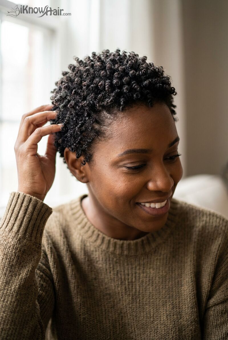 Confident black woman with TWA short afro modern style