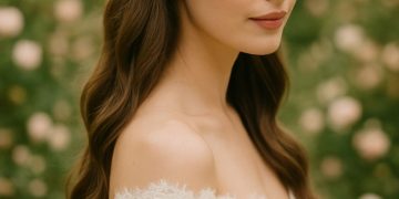 Woman with elegant waterfall braid hairstyle at garden wedding 2026