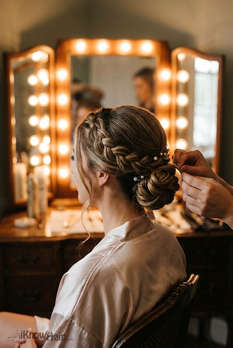 Waterfall braid updo hairstyle for formal dining 2026