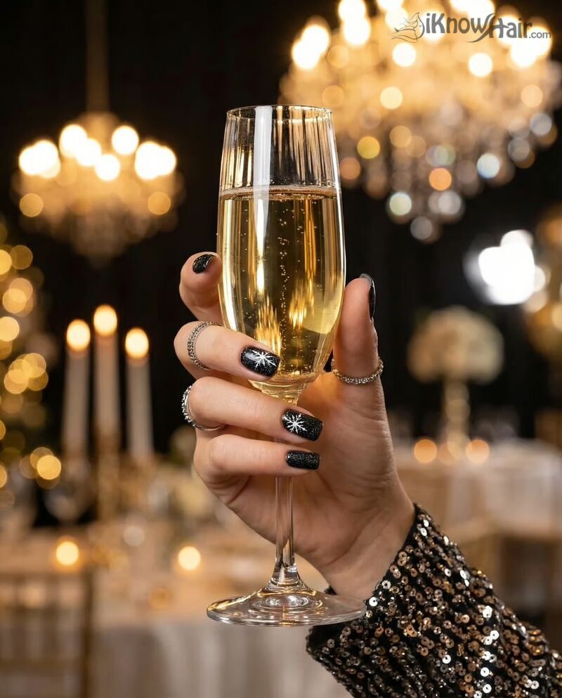 Black Glitter Nails lifestyle shot for winter 2026