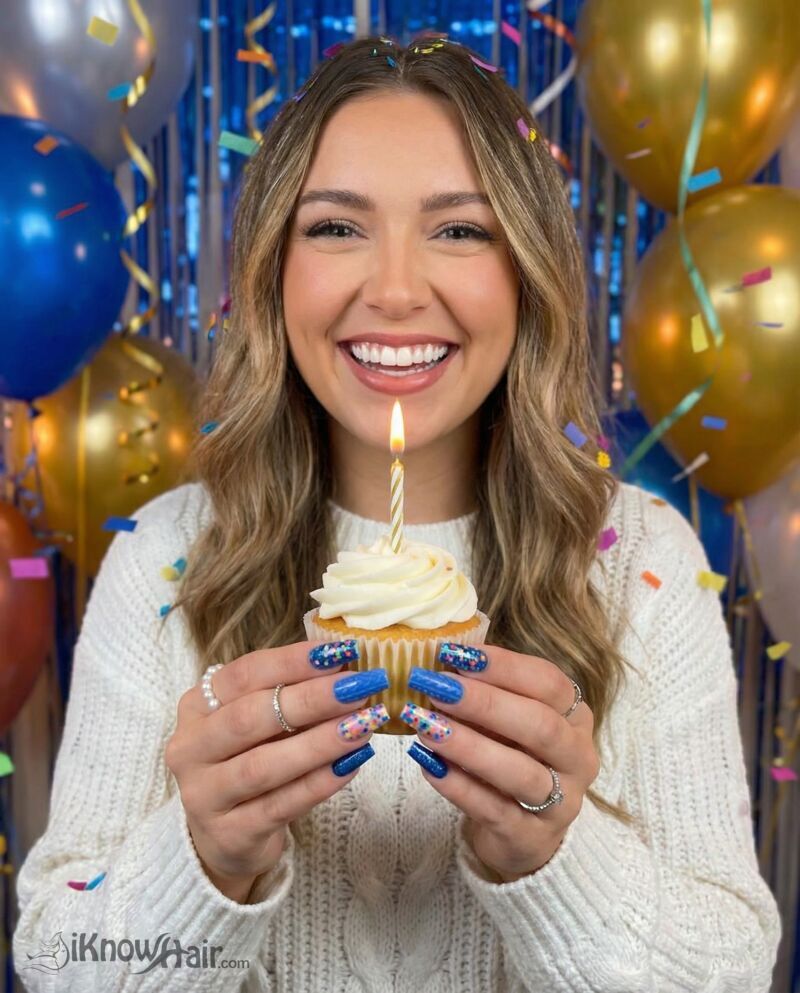 Blue Nails with Confetti Accents lifestyle shot for winter 2026