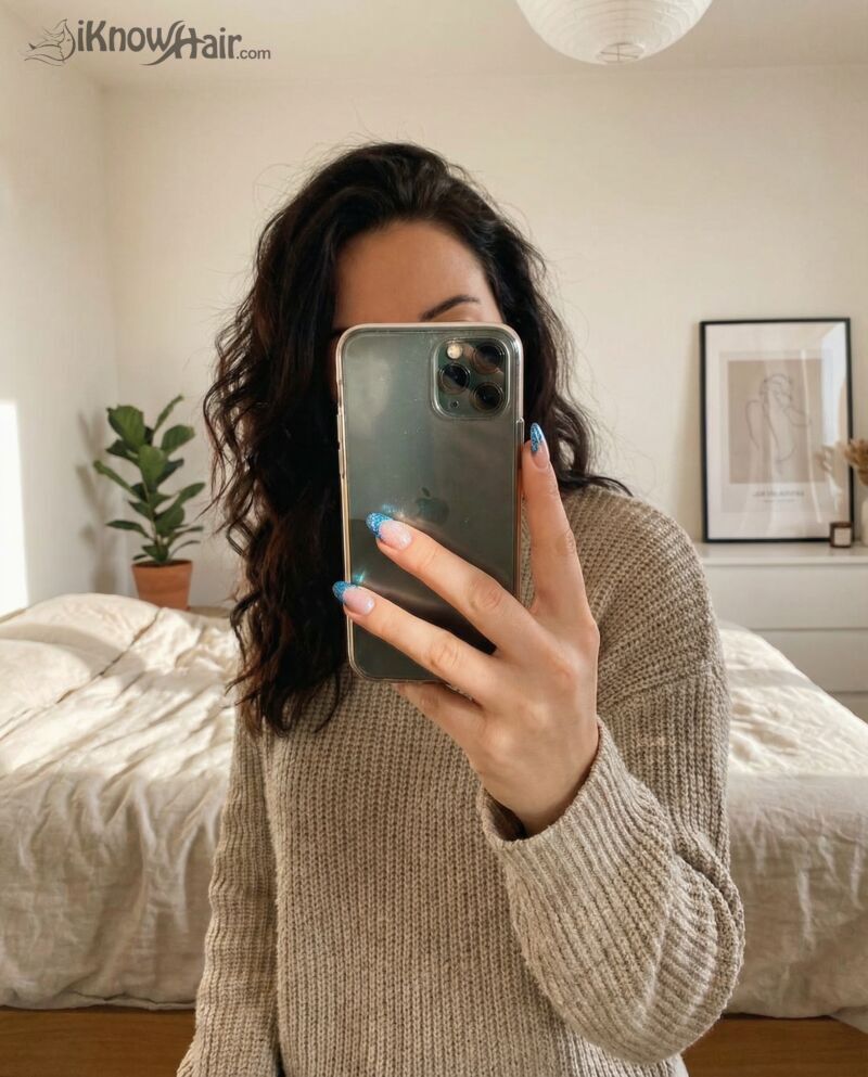 Blue French Tips with Glitter lifestyle shot for winter 2026