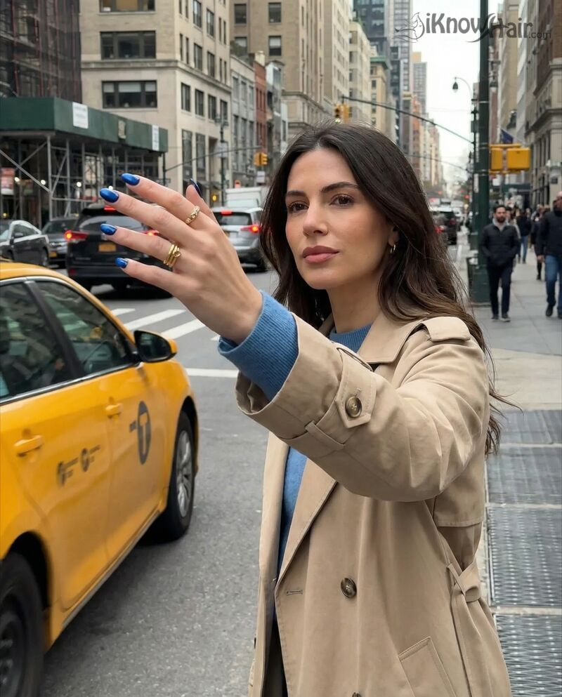 Glossy Cobalt Blue Nails lifestyle shot for winter 2026