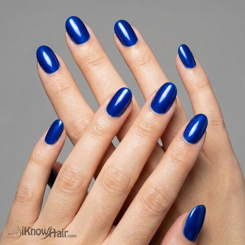 Glossy Cobalt Blue Nails close-up manicure detail