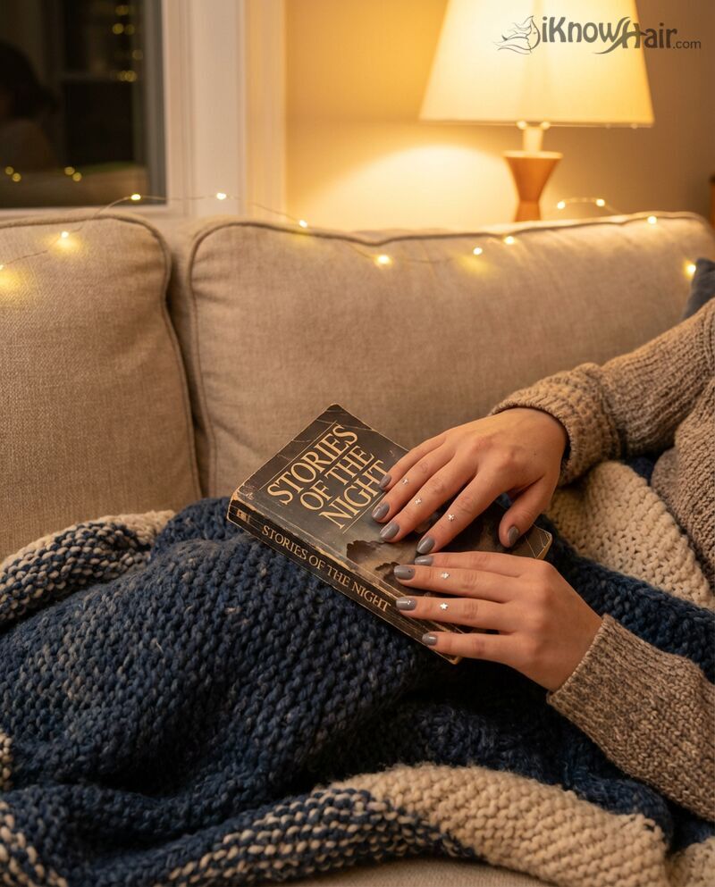 Grey Nails with Star Details lifestyle shot for winter 2026