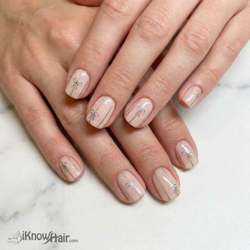 Nude Nails with Line Art close-up manicure detail