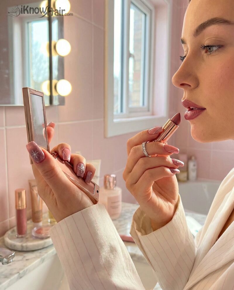 Pink Glitter Gradient Nails lifestyle shot for winter 2026