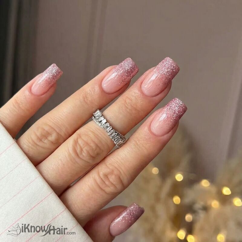 Pink Glitter Gradient Nails close-up manicure detail