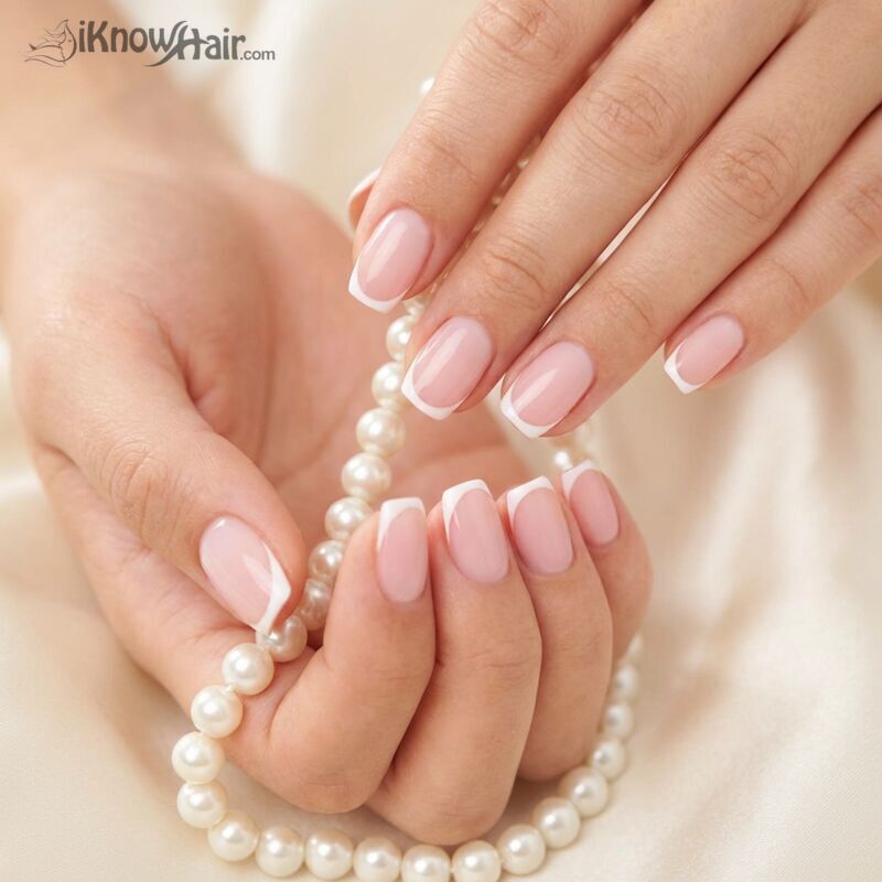 Soft Pink French Outline Nails close-up manicure detail