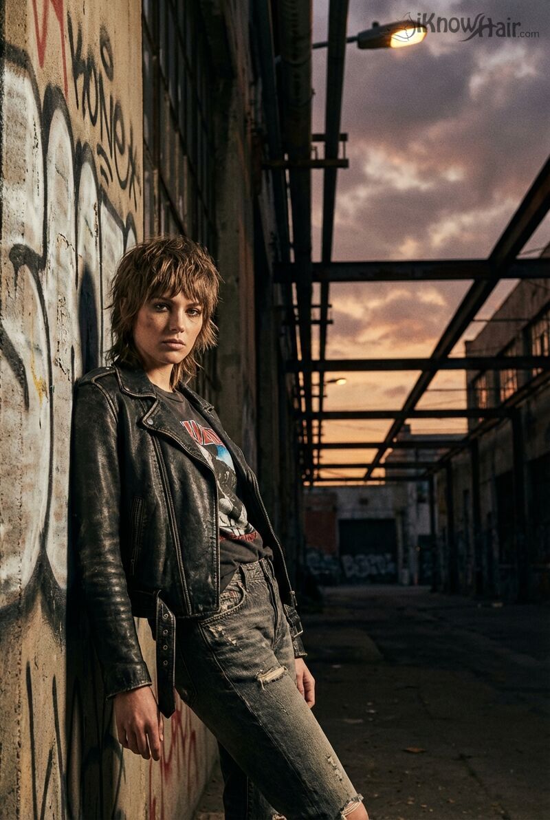 Edgy woman with short wolf cut bold choppy layers