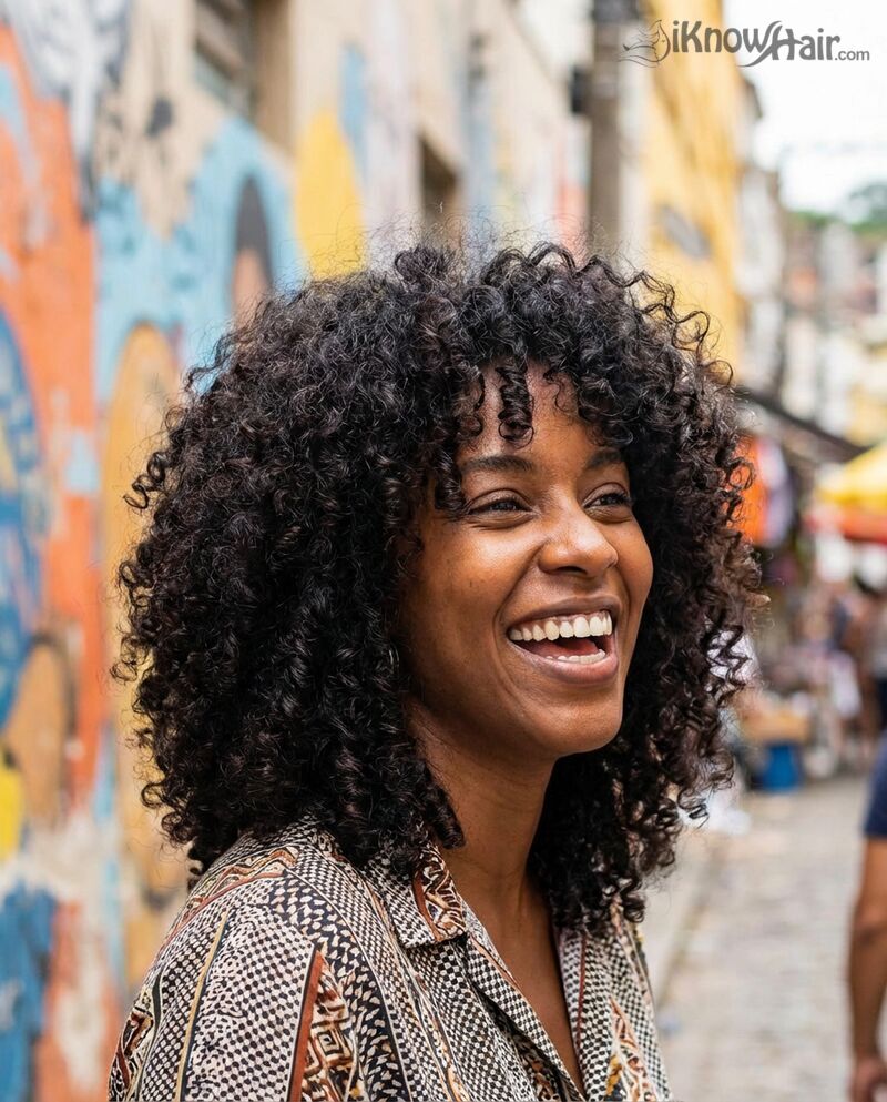 Woman styling wolf cut tousled messy texture mirror
