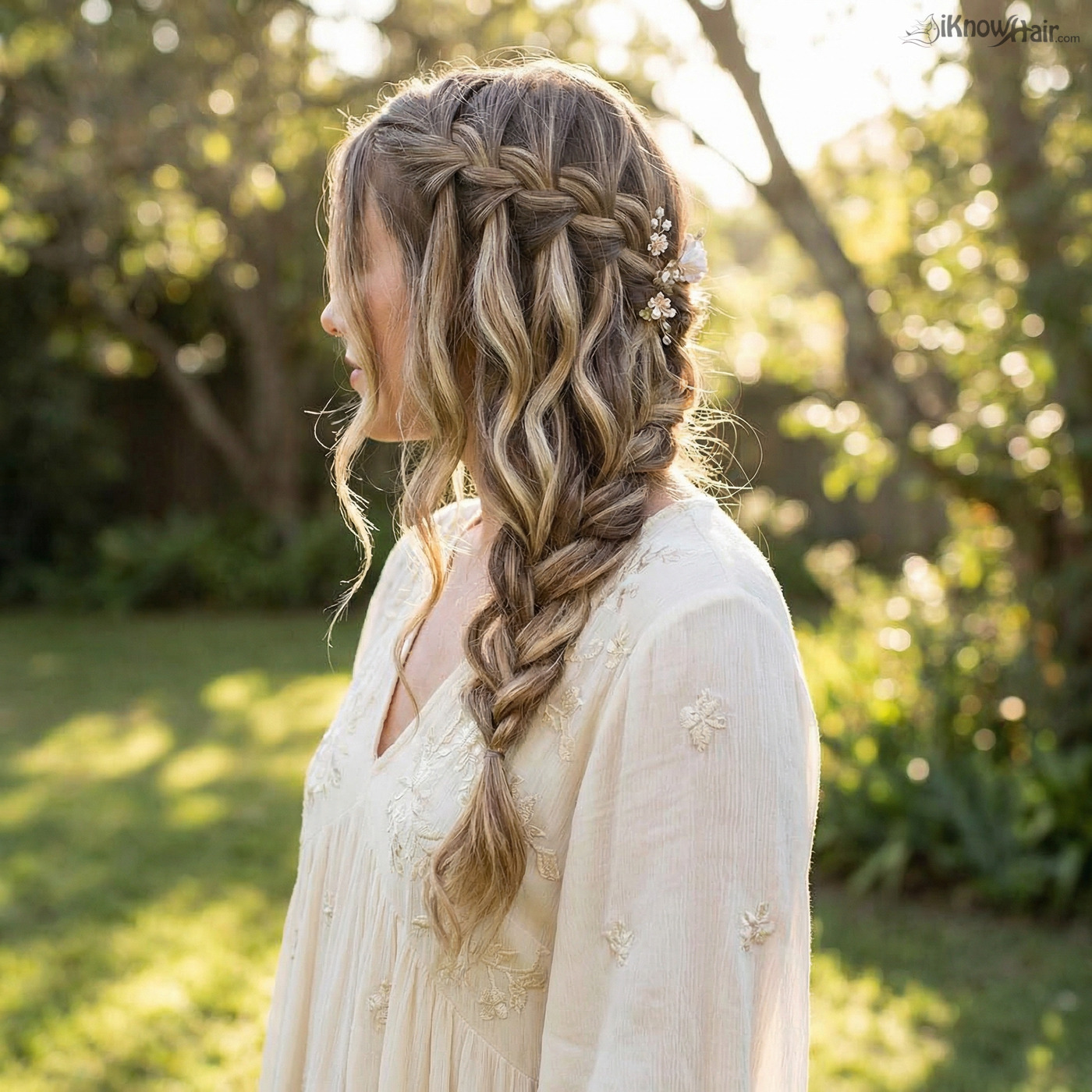 Woman with waterfall braid hairstyle