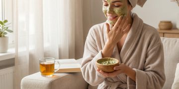 Woman doing DIY beauty treatment at home