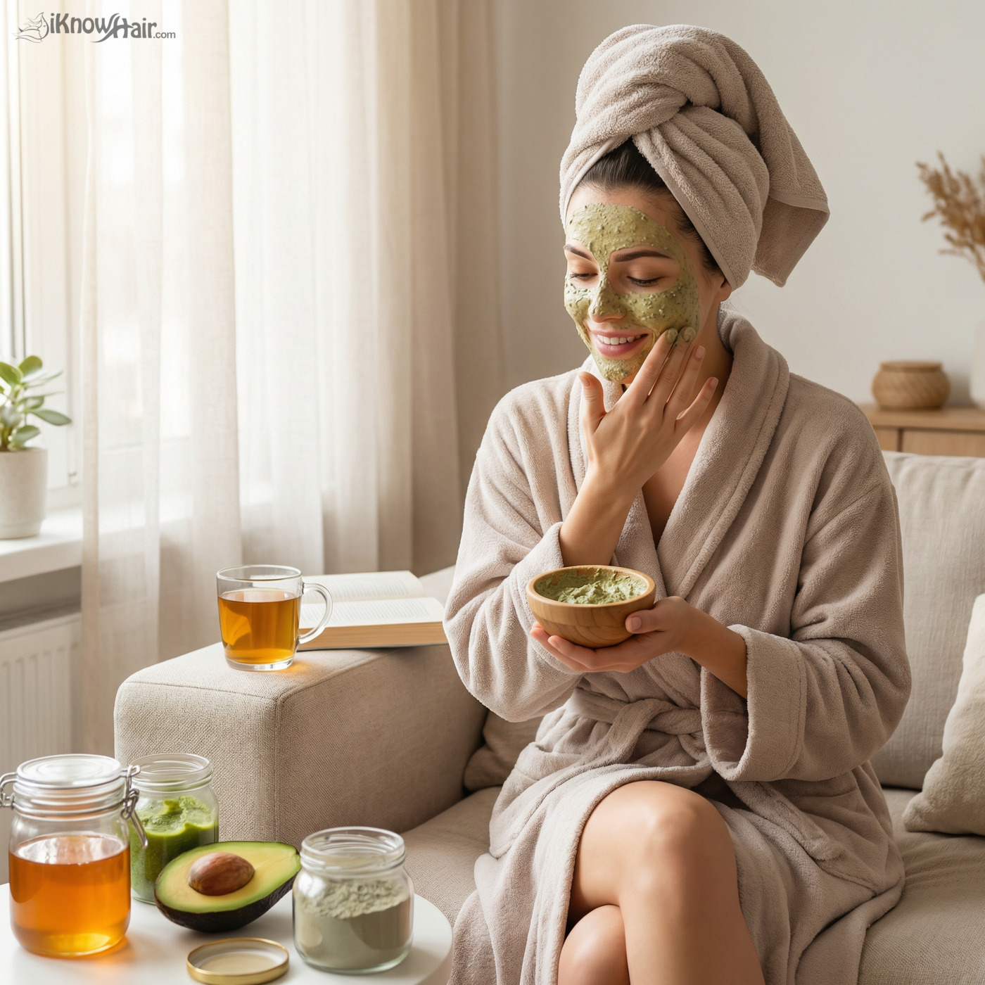 Woman doing DIY beauty treatment at home