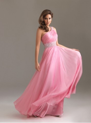 One Shoulder Pink Prom Dress