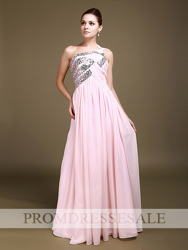 One Shoulder Light Pink Prom Dress